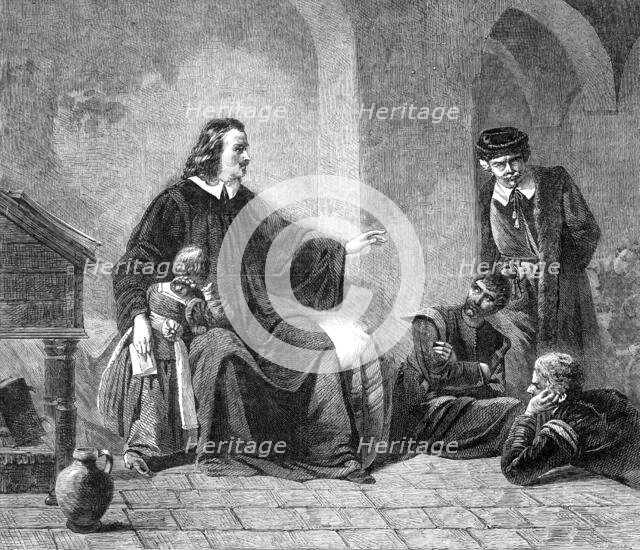 "John Bunyan Reciting 'The Pilgrim’s Progress'...in Bedford Gaol,...by G. F. Folingsby..., 1864. Creator: W Thomas.