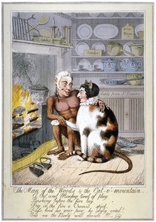 'The man of the woods & the cat-o'-mountain', 1821. Artist: Anon