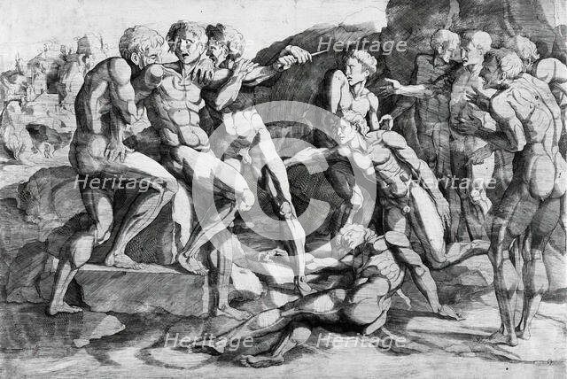 Ten Nude Men in a Landscape, 16th century. Creator: Domenico del Barbiere.
