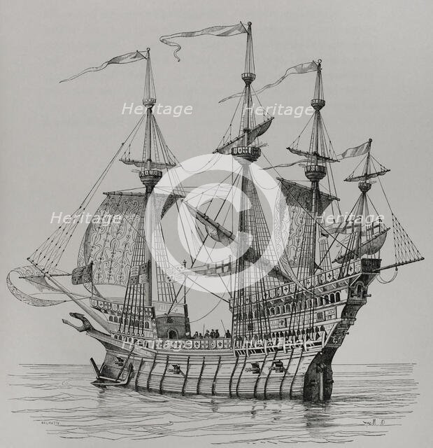 War ship which carried Henry VIII from England to France, for his meeting with King Francis I...1520 Creator: Alexandre-Nicolas Belhatte.