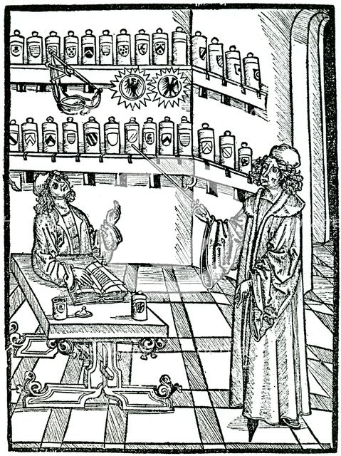 The apothecary's shop, Strasbourg, 1483.  Artist: Johannis De Cuba
