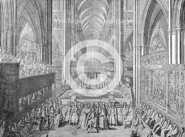 The Coronation of James II in Westminster Abbey, London, 1685 (1903). Artist: William Sherwin.