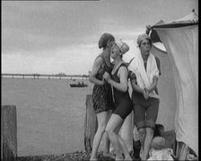 Women in Bathing Costumes on a Beach, 1920. Creator: British Pathe Ltd.