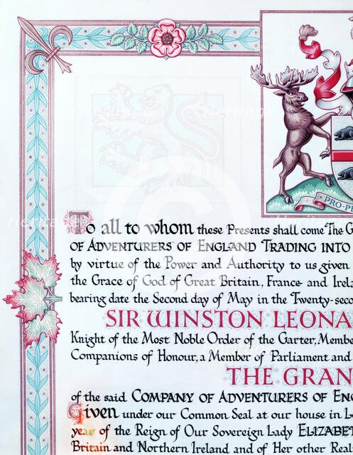Detail of a certificate of the Hudson's Bay Company, 1955. Creator: Arthur Charles Kirby Ware.