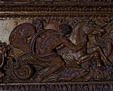 Frieze in polychromed wood, with mythological scenes belonging to the main altar of the Cathedral…