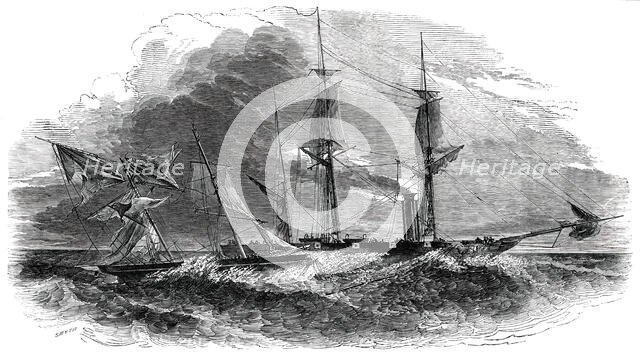 Attempt of a Brazilian Slaver to run down H. M. S. V. Phoenix, on the Coast of Africa, 1850. Creator: Smyth.