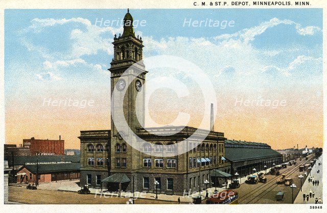 CMStP&P Railroad depot, Minneapolis, Minnesota, USA, 1915. Artist: Unknown