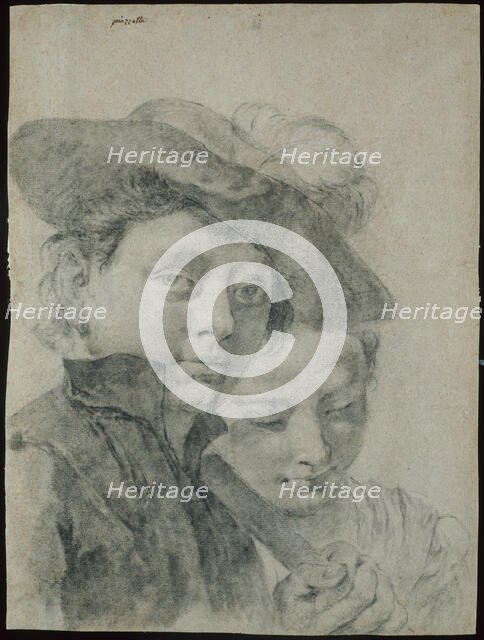 A Young Boy Wearing a Plumed Hat, and a Young Girl, 1735/40. Creator: Giovanni Battista Piazzetta.