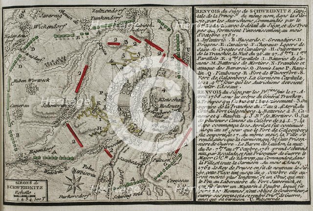 Seven Years War (1756-1763): Third Silesian War - map of the Siege of Schweidnitz, 1757 (1765). Creator: Jean de Beaurain.