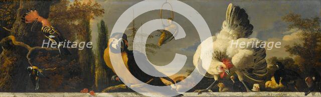 Birds on a Balustrade, c.1680-c.1690. Creator: Melchior d'Hondecoeter.