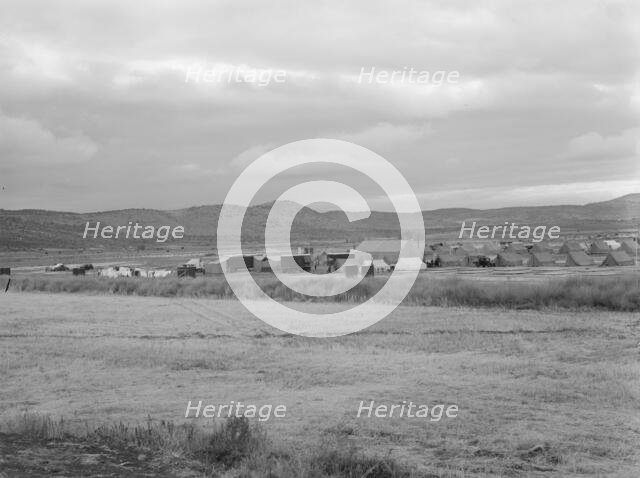 Wide view of the first mobile camp unit (FSA), situated in the Klamath Basin, Oregon, 1939. Creator: Dorothea Lange.