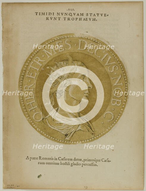 Emperor Decius from Icones Imperatorum Romanorum, plate 60 from Woodcuts from Books...1937. Creator: Hubert Goltzius.