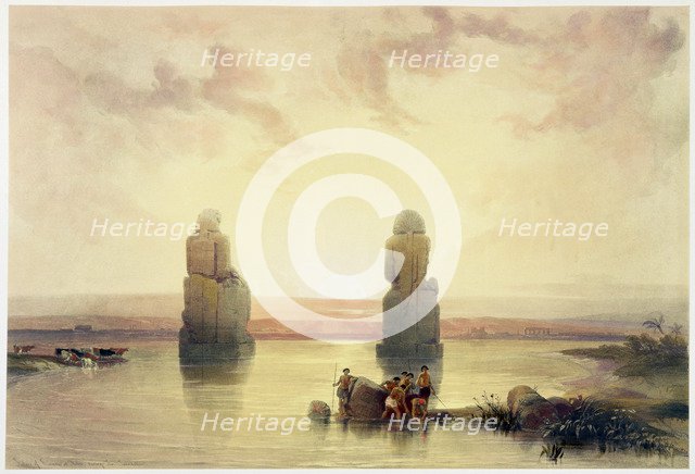 'The Colossi of Memnon, at Thebes, during the Inundation', Egypt, c1845. Artist: David Roberts