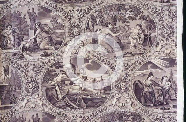 Allegorie à l'Amour (Homage to Love) (Furnishing Fabric), Nantes, c. 1815. Creator: Favre-Petitpierre et Cie.