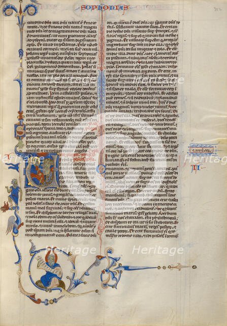 Initial V: Zephaniah with a Group of Grieving Men; Abbey Bible, about 1250-1262. Creator: Unknown.