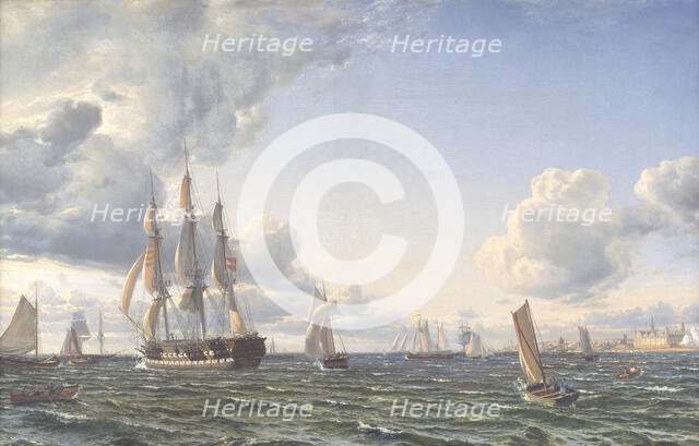 The liner "Valdemar" crosses the Sound, 1856. Creator: Emanuel Larsen.