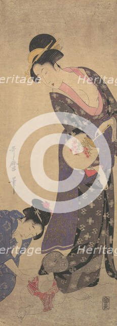 Two Women with a Baby who is Playing on the Floor, ca. 1793. Creator: Kitagawa Utamaro.