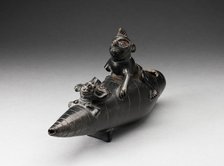 Blackware Vessel in the Form of Two Figures Seated on Reed Boat, Parts Missing, A.D. 1000/1400. Creator: Unknown.
