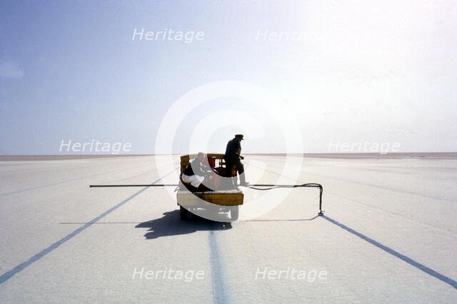 Marking the course for Bluebird CN7's World Land Speed record attempt, Lake Eyre, Australia, 1964. Creator: Unknown.