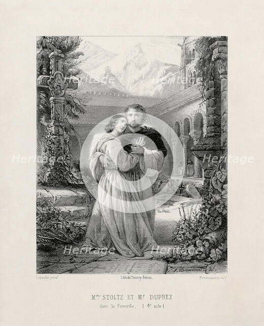 Gilbert Duprez und Rosine Stoltz as Fernand and Léonor in the Opera La favorite by Gaetano..., c.184 Creator: Desmaisons, Émile (1812-1880).