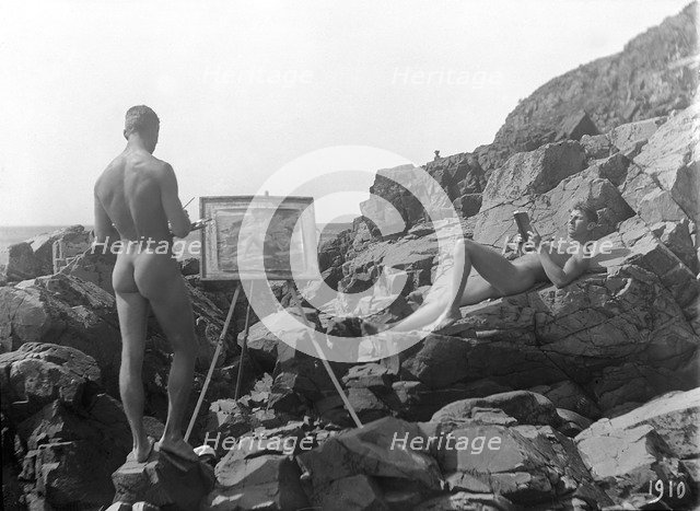 Nude modelling by the sea, 1910. Artist: Unknown