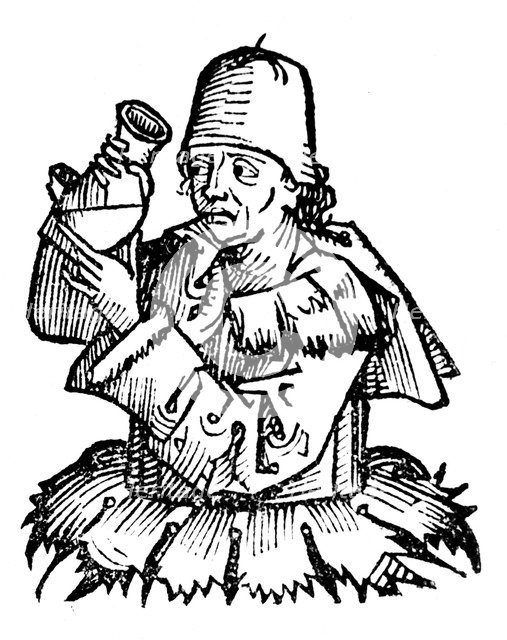 Gentile da Foligno, 14th century Italian physician, examining a sample of urine, 1493. Artist: Unknown