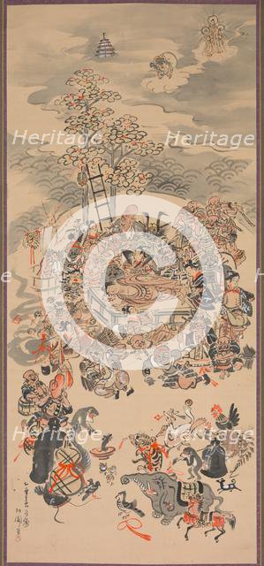 Parinirvana with Otsu-e Subjects, 1800s. Creator: Hakuen (Japanese, active 1850-1870).