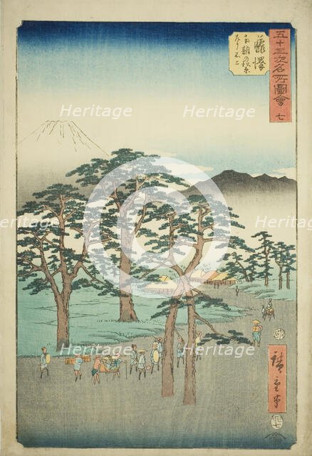 Fujisawa: Mount Fuji on the Left from the Nanki Pine Grove (Fujisawa, Nanki no Matsubara h..., 1855. Creator: Ando Hiroshige.