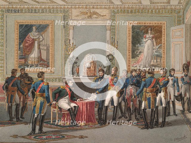 The Abdication of Napoleon at Fontainebleau, 1815. Artist: Vernet, Jules (1792-1843)