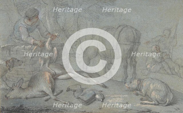 Hunters with Dead Game in a Landscape, 1600-1800. Creator: Giovanni Agostino Cassana.