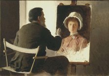 Kramskoy Painting a Portrait of his Daughter, 1884. Artist: Kramskoi, Ivan Nikolayevich (1837-1887)