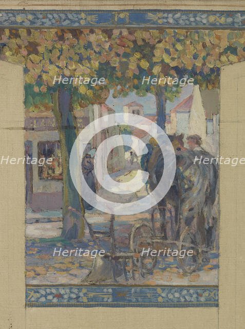 Esquisse pour la mairie de Fresnes : Paysage. Scènes de village, 1905. Creator: Victor Menu.