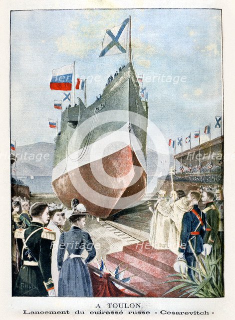 At Toulon, Launching the Russian battleship 'Cesarevitch', 1901. Artist: Unknown