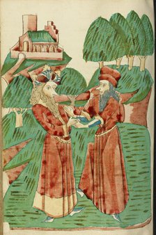 King Avenir Receives Advice from Theodas; Barlaam und Josaphat, 1469. Creators: Hans Schilling, Diebolt Lauber.