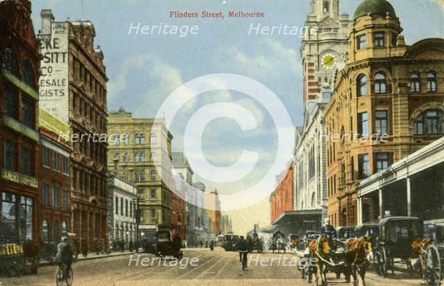 Flinders Street, Melbourne, Victoria, Australia, c1900s(?). Artist: Unknown