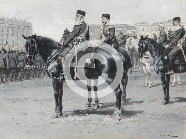 Emperor Franz Joseph I of Austria with Tsar Nicholas II of Russia and entourage at... 1897, c 1908. Creator: Gause, Wilhelm (1853-1916).