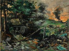 Tank battle, 1939-1946. Creators: Central Office of Information, Terence Tenison Cuneo.