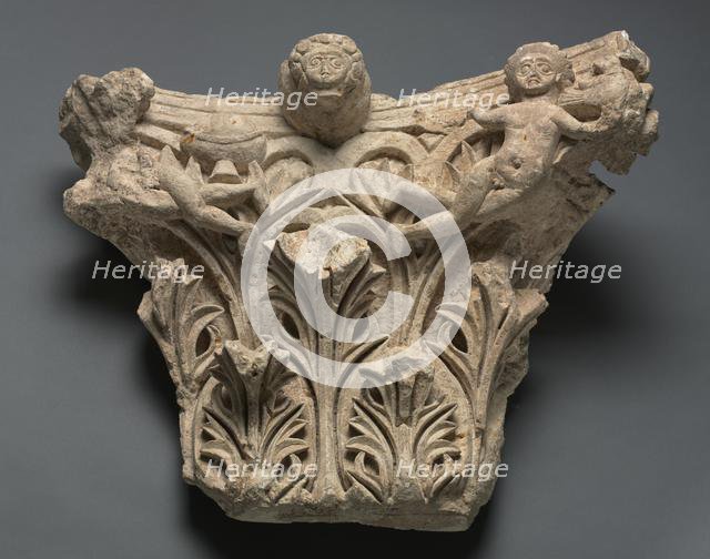Engaged Capital with Human Figures and Foliage, 300s - 400s. Creator: Unknown.