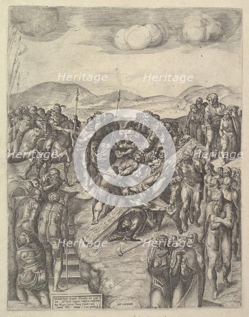 The Crucifixion of Saint Peter, after Michelangelo's frescoes in the Pauline Chapel, Va..., 1550-60. Creator: Michele Lucchese.