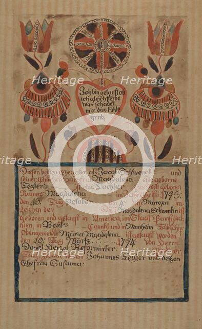 Pa. German Birth Certificate, c. 1936. Creator: Albert J. Levone.