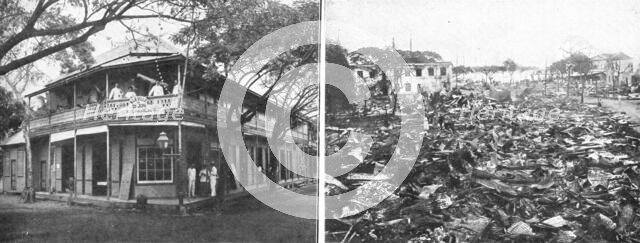 'La Guerre de Course; Une maison de Papeete, avant et apres le bombardement', 1914. Creator: Unknown.