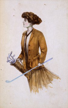 Woman with golf clubs, illustration, c1900. Artist: Unknown