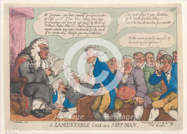 A Lamentable Case of a Jury-Man, March 10, 1815., March 10, 1815. Creator: Thomas Rowlandson.
