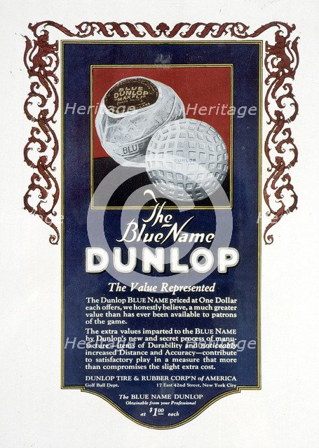 Advertisement for Dunlop Blue Maxfli golf ball, 1923. Artist: Unknown