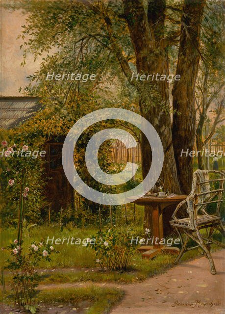 Garden with a table, 1902. Creator: Eduard Majsch.