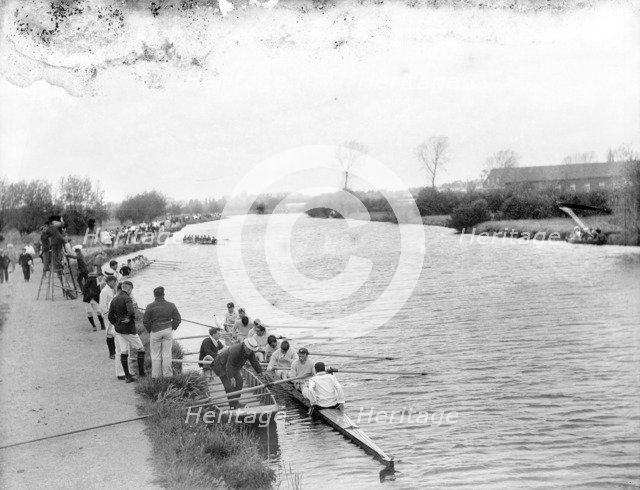 Boat crews waiting in their boats before a race during Eights Week, Oxfordshire, c1860-c1922. Artist: Henry Taunt