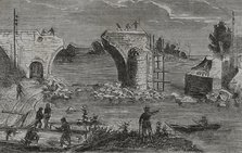 Franco-Prussian War (1870-1871): Reparation of the railway bridge over the Marne river at Trilport.. Creator: Unknown.