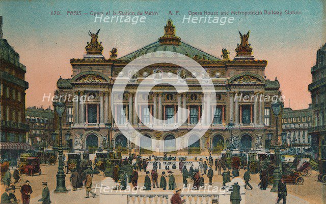 L'Opéra and Metro Station, Paris, c1920. Artist: Unknown.