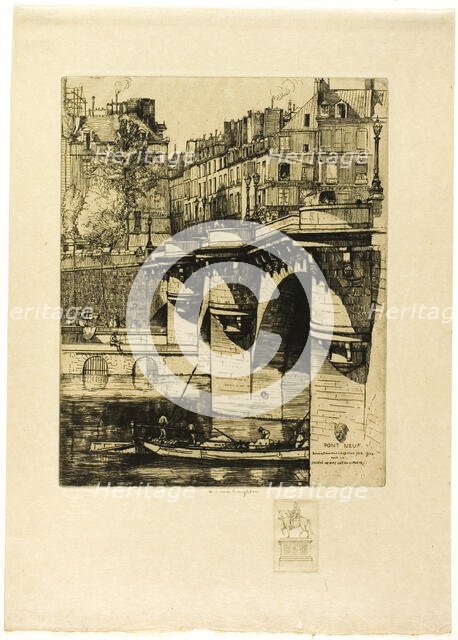 Le Pont Neuf, Paris (with remarque), 1906. Creator: Donald Shaw MacLaughlan.