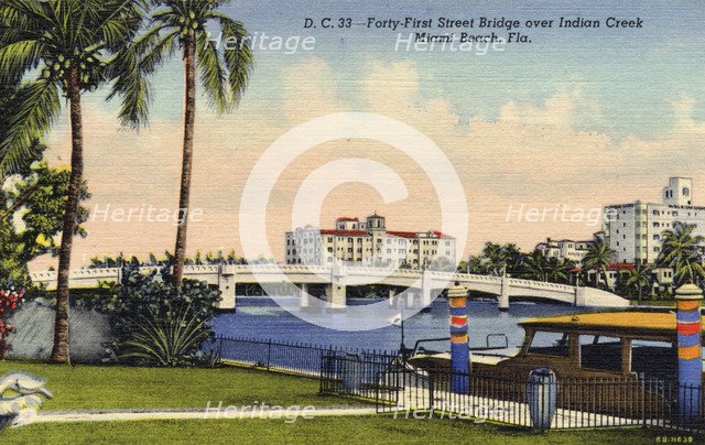41st Street Bridge over Indian Creek, Miami Beach, Florida, USA, 1937. Artist: Unknown
